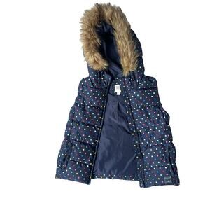 Gap Kids Puffer Vest Medium 8-9 PrimaLoft Hooded Navy Polka Dot